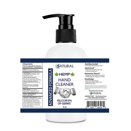Zatural Hemp Hand Sanitizer 8oz Front of the Bottle