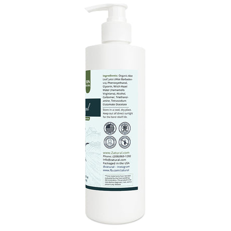 Zatural Aloe Vera Gel 16oz Right Side of Label