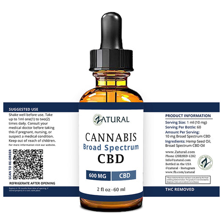 Broad Spectrum CBD Oil 600mg 2oz Bottle Label