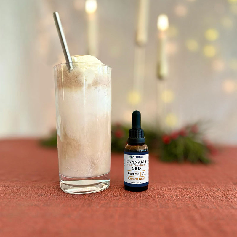 Broad Spectrum CBD next to Root Beer Float