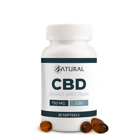 Zatural Broad Spectrum CBD Softgels 750mg softgels on the outside