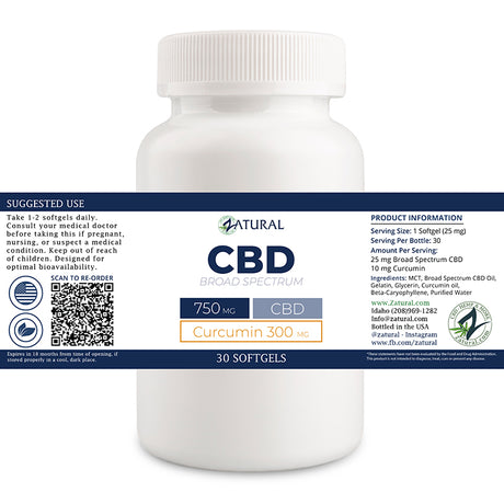 Broad Spectrum CBD Softgels with Curcumin 30 Softgels label