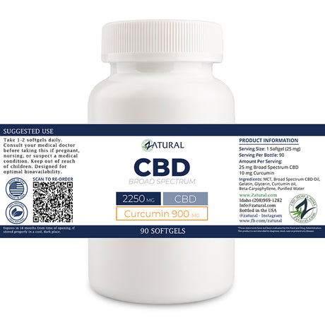 Broad Spectrum CBD Softgels with Curcumin 90 Softgels labels