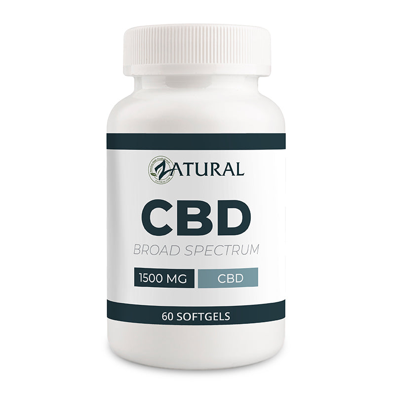 CBD supplement bottle with 'Natural' branding on a white background