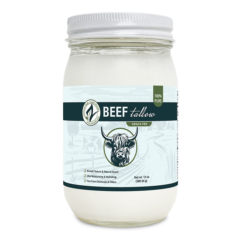 Zatural Beef Tallow 13oz Jar Left side of label