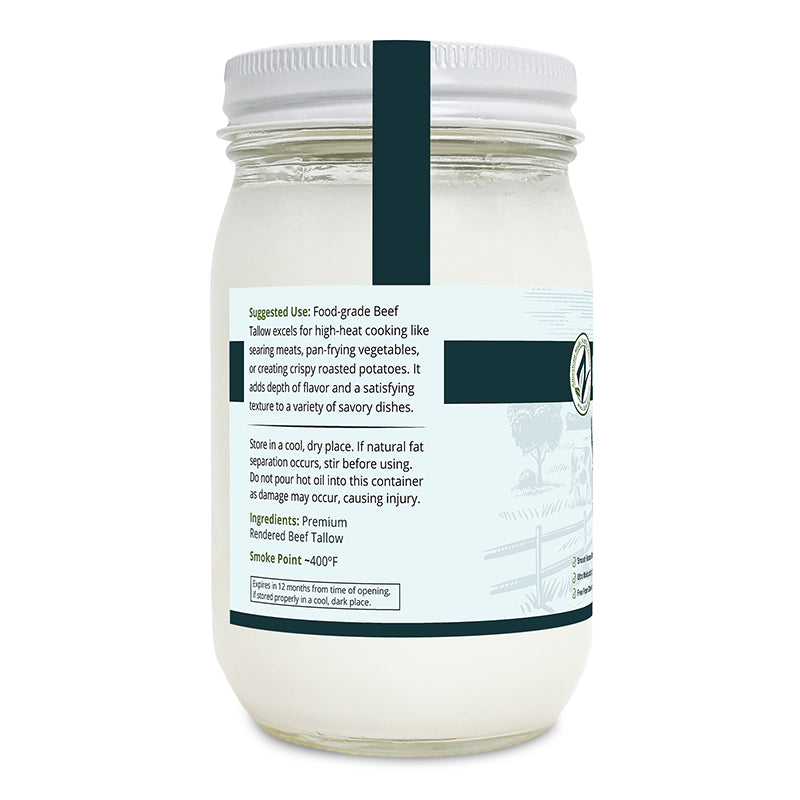 Zatural Beef Tallow 13oz Jar Left side of label