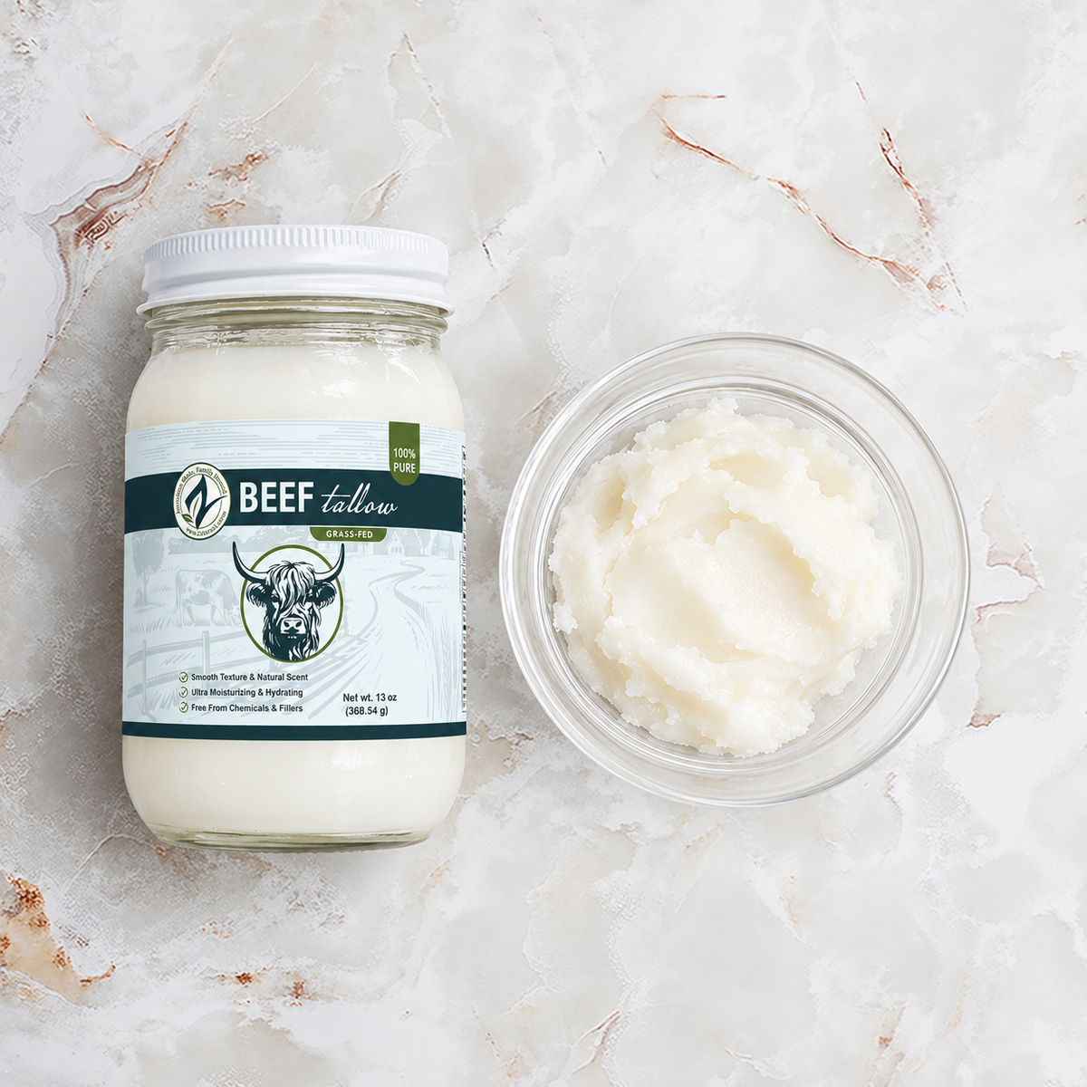 Zatural beef tallow in a bowl