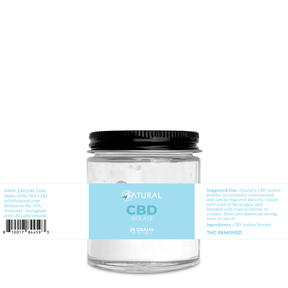 Zatural CBD Isolate 25 grams label