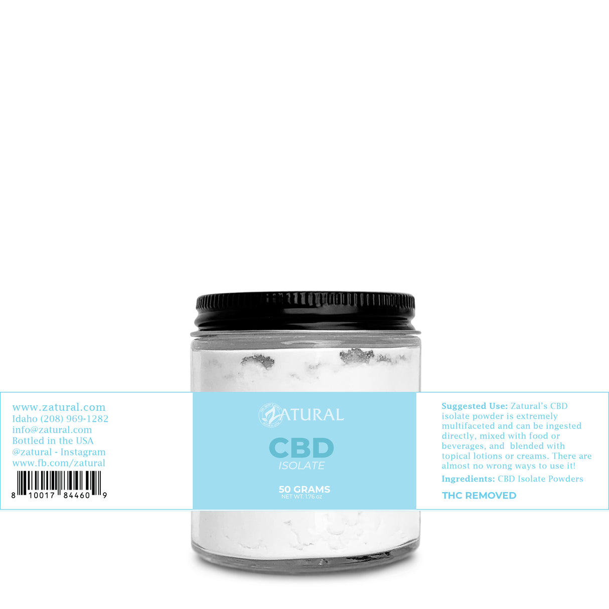 Zatural CBD Isolate 50 grams label