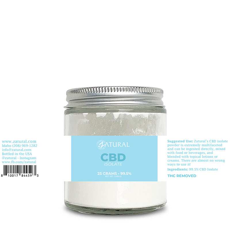 Zatural CBD Isolate Powder 25 Grams Label