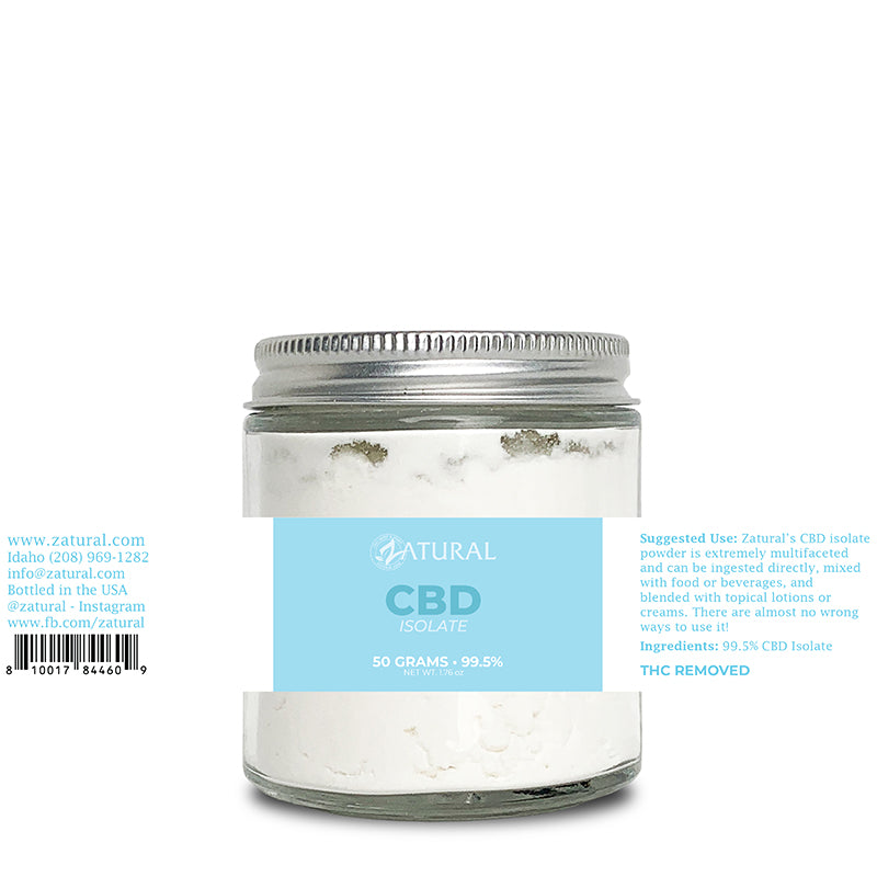Zatural CBD Isolate Powder 50 Grams Label