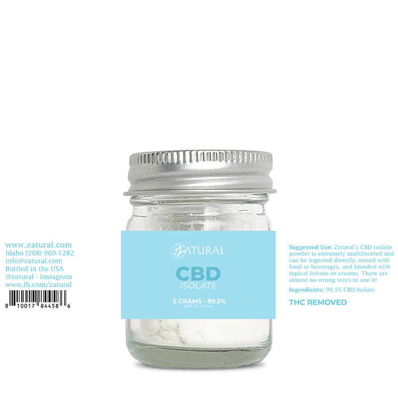 Zatural CBD Isolate Powder 5 Grams Label