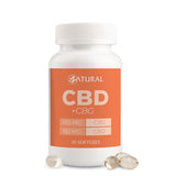 CBD + CBG supplement bottle with orange label on a white background