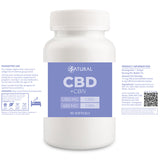 CBD+CBN supplement bottle with label on a white background