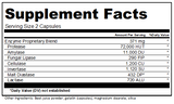 Supplement facts label with various enzymes and their amounts per serving