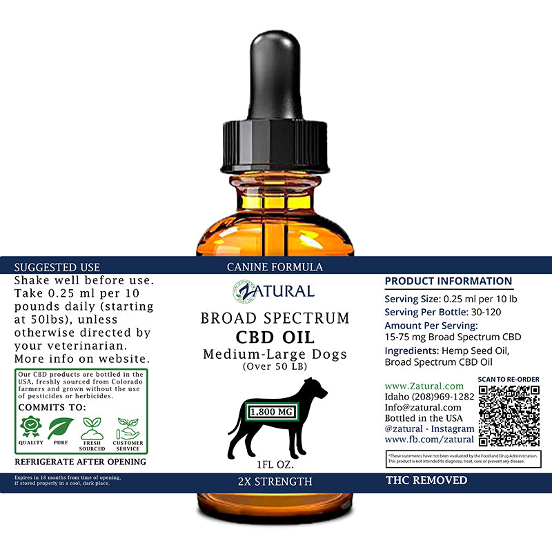 Canine CBD Oil 1,800 mg label