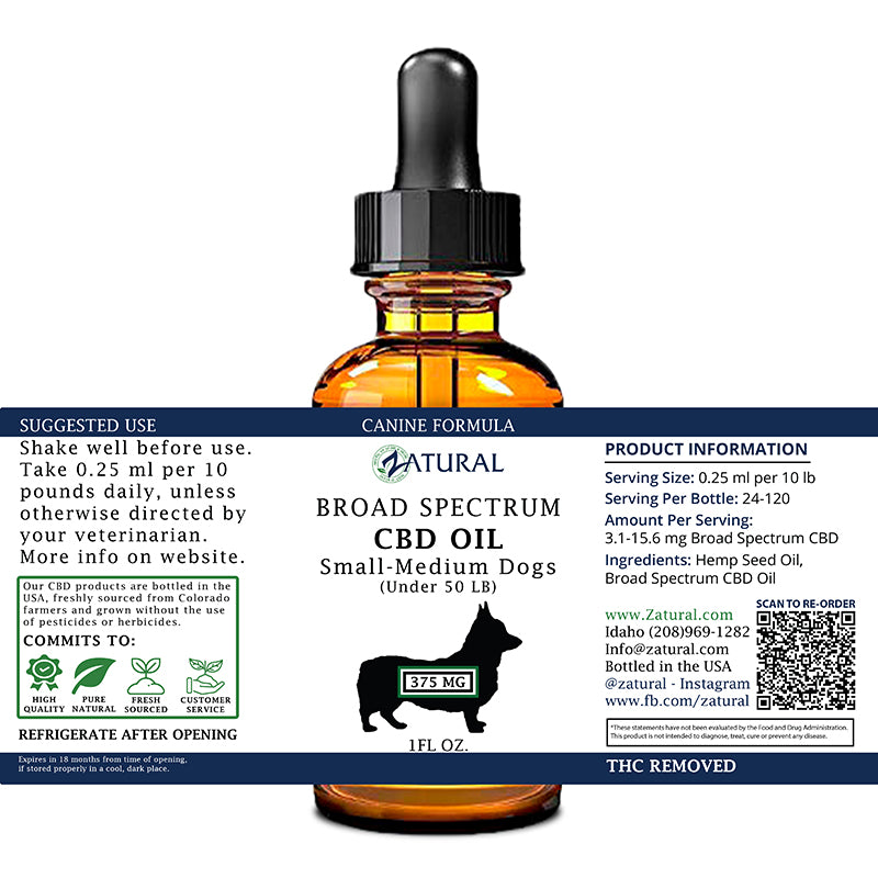 Canine CBD Oil 375 mg label