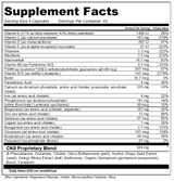 Supplement facts label with detailed nutritional information for EP Balance Plus