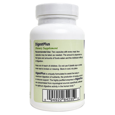 Supplement bottle labeled 'DigestPlus' on with dietary supplement recommended use.