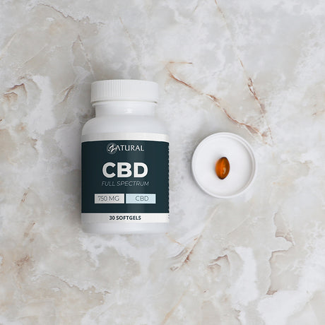 Zatural Full Spectrum CBD Softgels 750 mg with softgel in cap