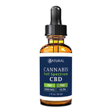 CBD oil bottle with a blue label on a white background