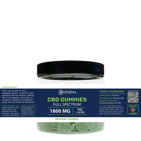 Zatural Full Spectrum CBD Gummies 1800mg label