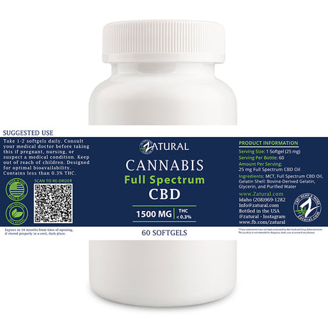 Full Spectrum CBD Softgels 1500 mg label