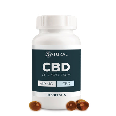 CBD supplement bottle with label on a white background