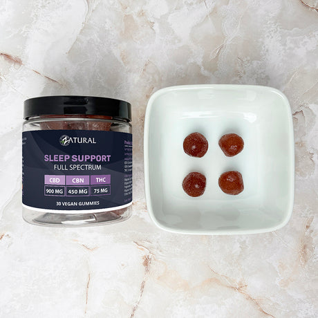 Full Spectrum Sleep support gummies on a plate