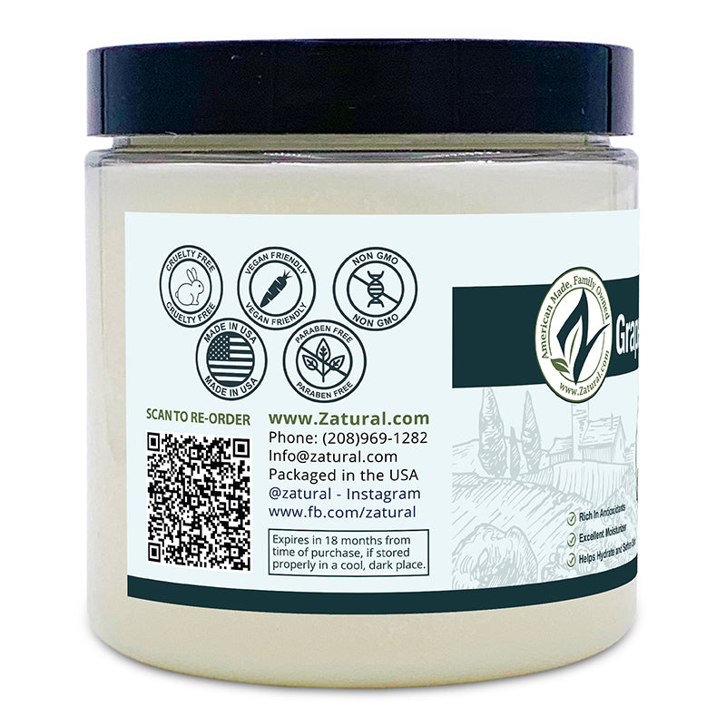 Zatural Grapeseed Butter 8oz Left side of label