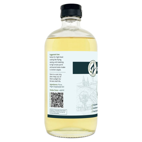 Grapeseed Oil 16oz glass bottle left side of label