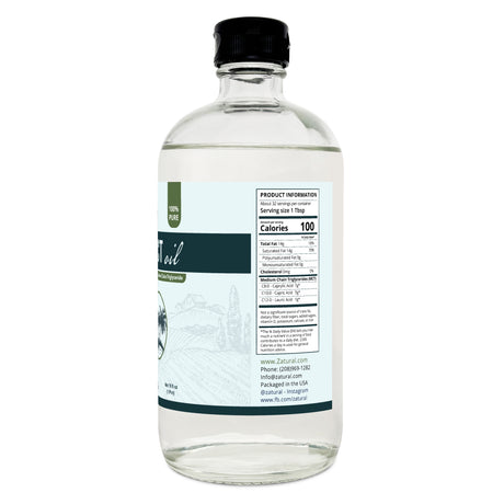 Zatural MCT Oil 16oz glass, right side of label