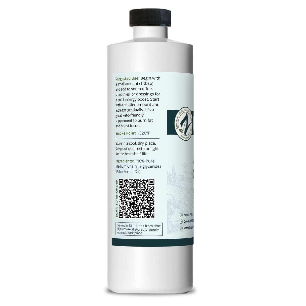 Zatural MCT Oil 16oz, left side of label