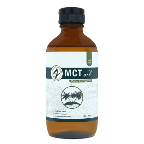 Zatural MCT Oil 8oz glass, front side of label