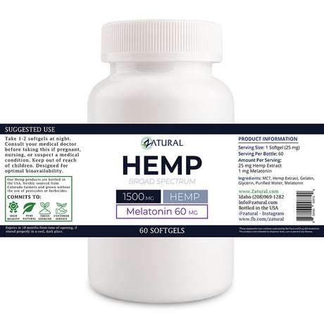 Hemp Extract Softgels with Melatonin 60 count