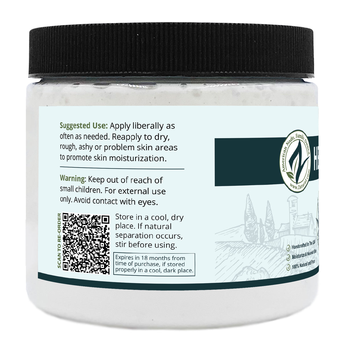 Zatural Hemp Lotion 16oz Left side of the label