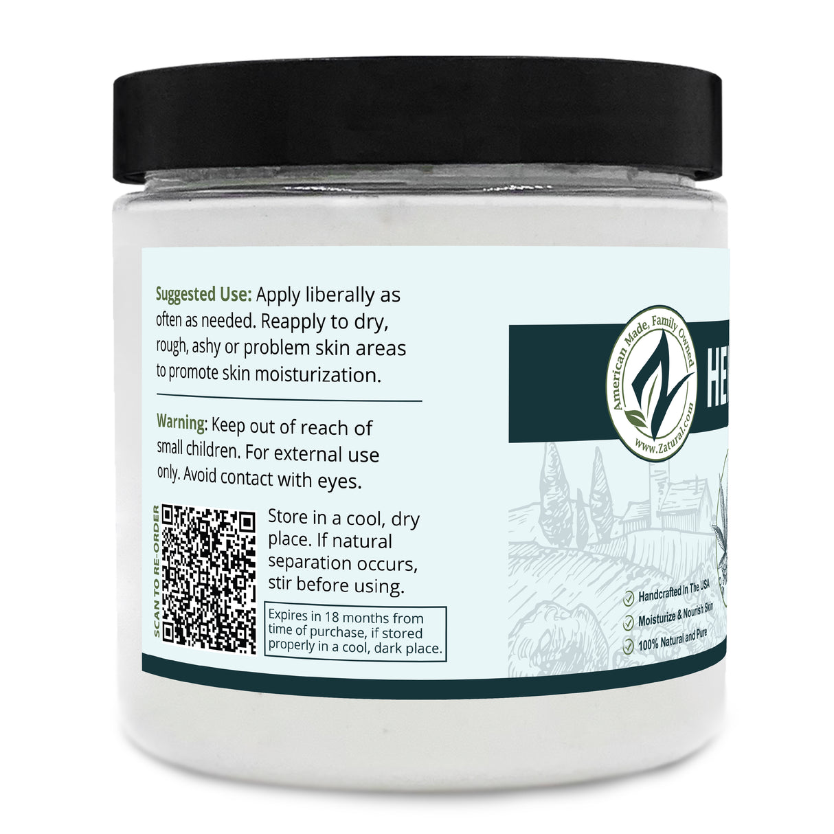 Zatural Hemp Lotion 8oz Left side of the label