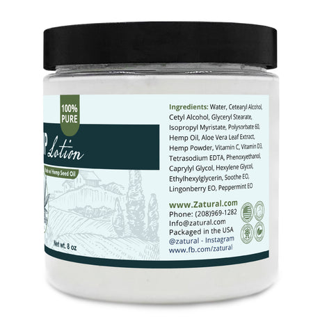 Zatural Hemp Lotion 8oz Right side of the label