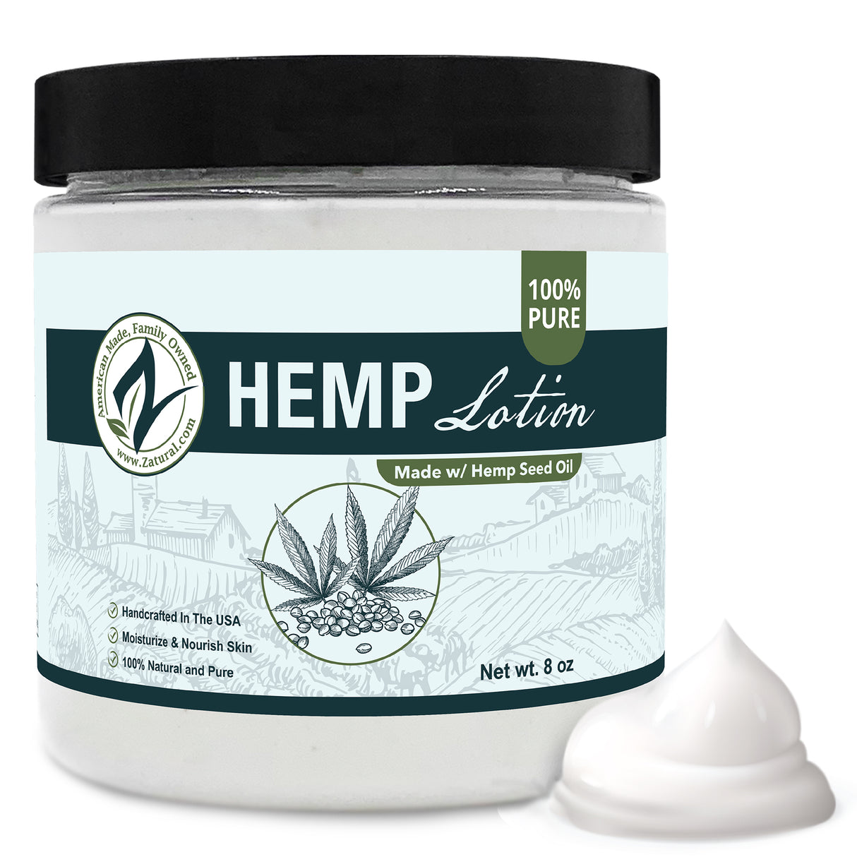 Zatural Hemp Lotion 8oz with a swirl