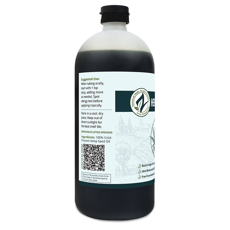 Zatural Hemp Seed Oil 32oz Left Side Of Label