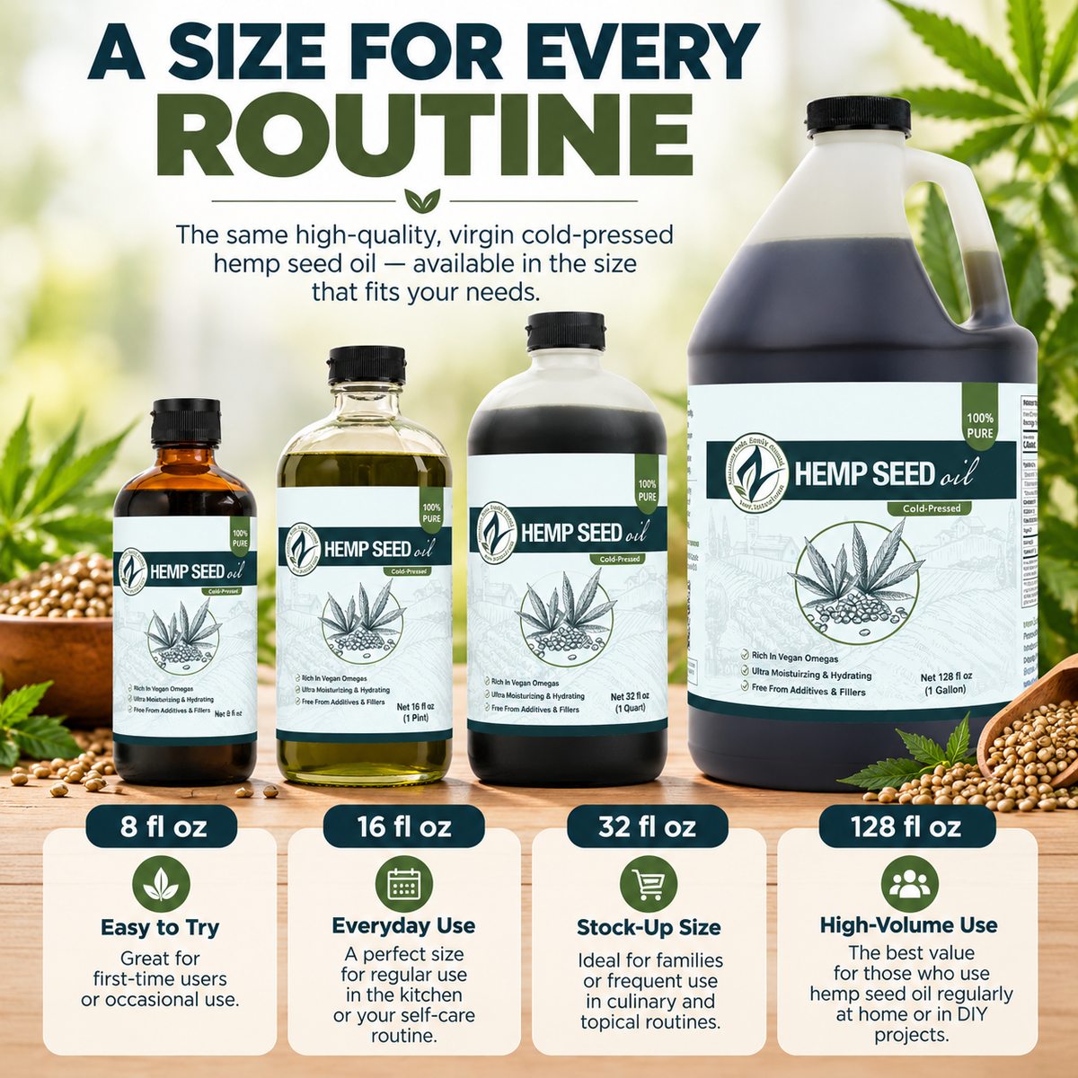 Hemp Seed Oil Virgin Cold-Pressed | Culinary & Topical
