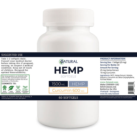 Hemp Extract Softgels With Curcumin 60 count label