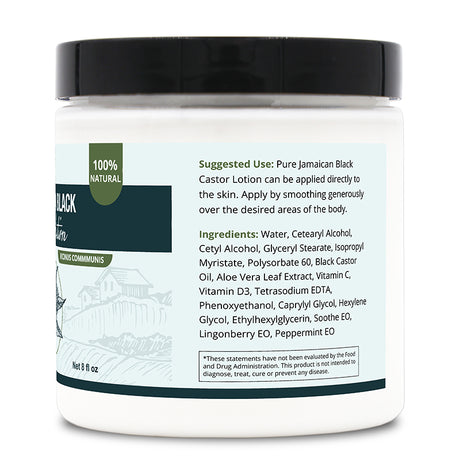 Zatural Jamaican Black Castor Lotion 8oz, right side of label