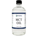 Bottle of MCT oil with a label on a white background