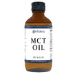 Bottle of MCT oil with a label on a white background
