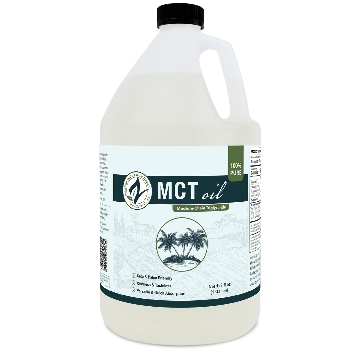 Zatural MCT Oil 1 gallon, front side of label
