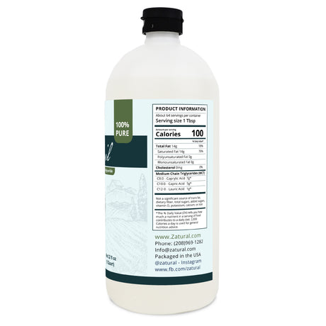 Zatural MCT Oil 32oz, right side of label