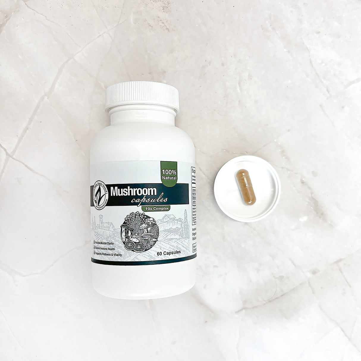 Zatural mushroom capsules with a capsule in the lid