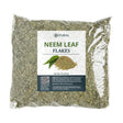 Bag of neem leaf flakes with a label on a white background