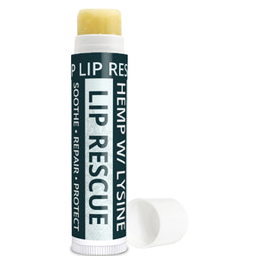 Lip Rescue Hemp with Lysine lip balm on a white background